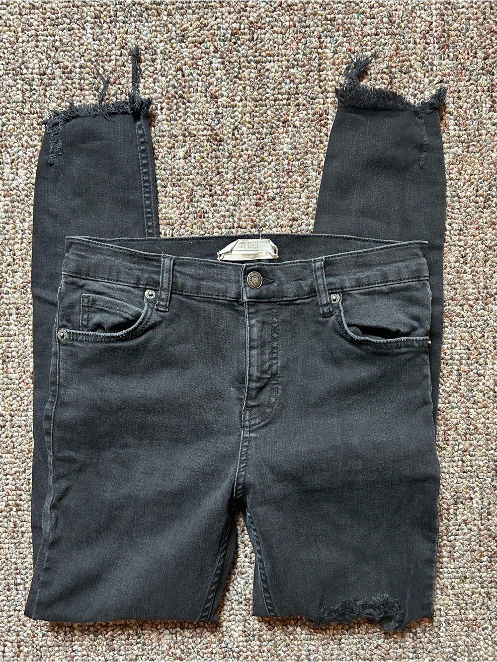Free People Black Frayed Hem Cropped Ankle Jeans